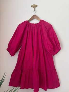 Beulah Style Fuchsia Bow Back Tiered Dress Small Spring Romantic